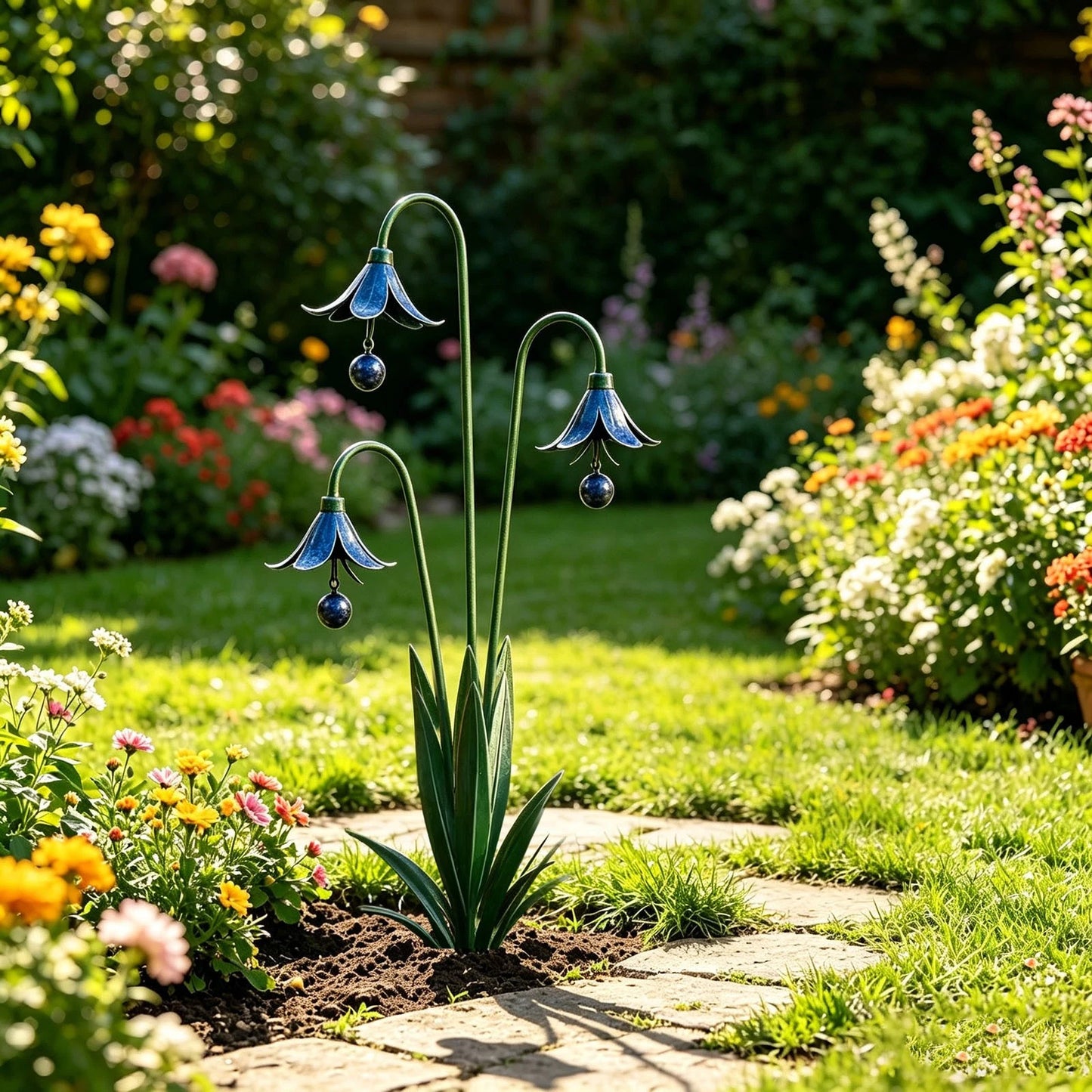 🔔 Enchanting Blue Bellflower Garden Stakes – Add Charm & Gentle Melody to Your Outdoor Space
