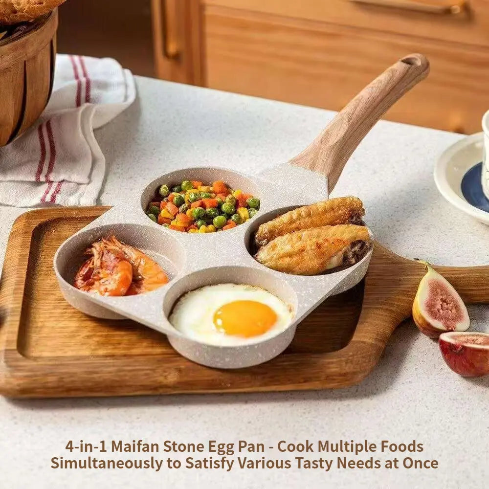 Non-Stick 4-in-1 Breakfast Pan for Frying Eggs, Hamburgers & Scrambled Eggs - Multi-Functional, Fast Heating, Durable, Easy Clean, Space-Saving, Eco-Friendly, with Silicone Strips & Tempered Glass Lid
