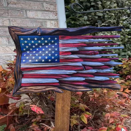 Handmade Honor US Metal Flag with Imitation Cypress Trim