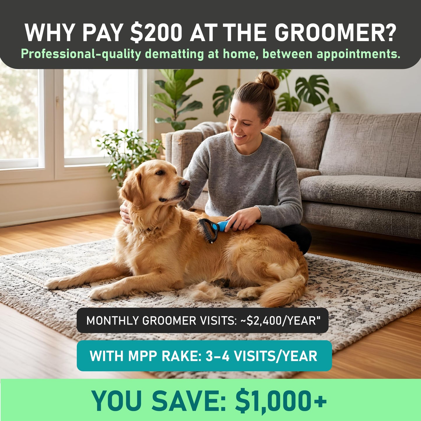 Father's Day Limited-Time Offer⏳Professional Double-Sided Pet Grooming Rake ✨ Undercoat Deshedding Tool for Dogs & Cats 🐶🐱