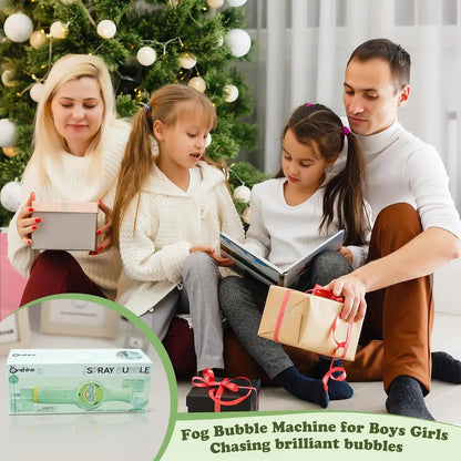 Elastic Smoke Bubble Machine for Kids - Rechargeable Magic Bubble Wand with Lights & Sound, Includes Gloves & Spill-Proof Cup, Safe Bubble Solution, Green & Pink