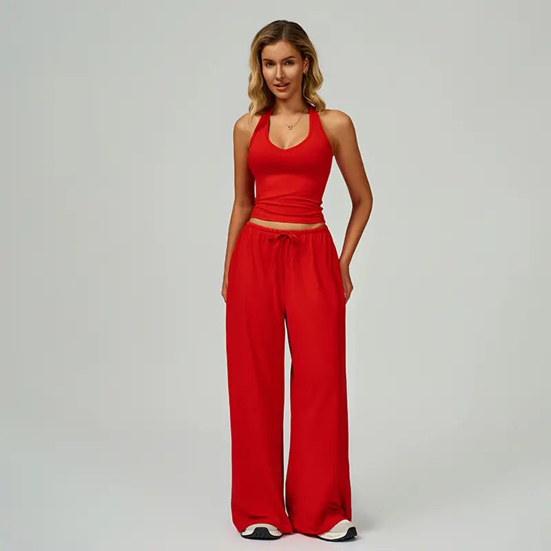 🎁💯Women's Summer V Neck Top & Wide Leg Pants Set
