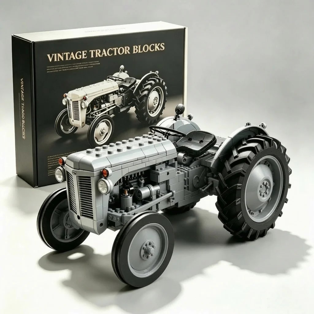 🎉Classic Farm Tractor Building Block Set – 1948 Grey Field Edition