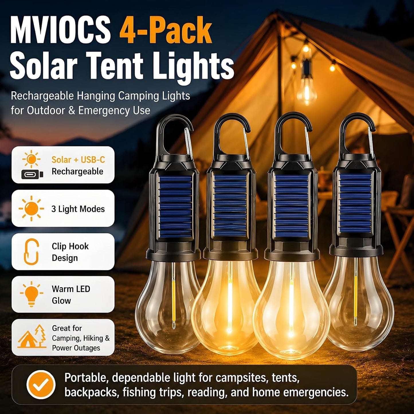 🔥Hot Sales 50% OFF🔥Solar Camping Lantern, Portable LED Solar-Buy 3 Get 1 Free🎁