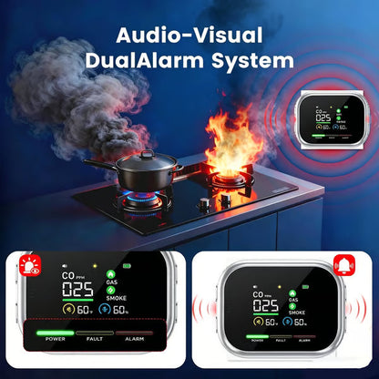 🏠Smart 6-in-1 Gas Detector – CO Smoke & Gas Leak Alarm With LCD Display