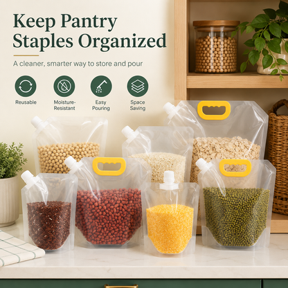 Safe, environmentally friendly Reusable Spout Storage Bag for Rice, Grains & Dry Goods – Easy Pour Pantry Organizer