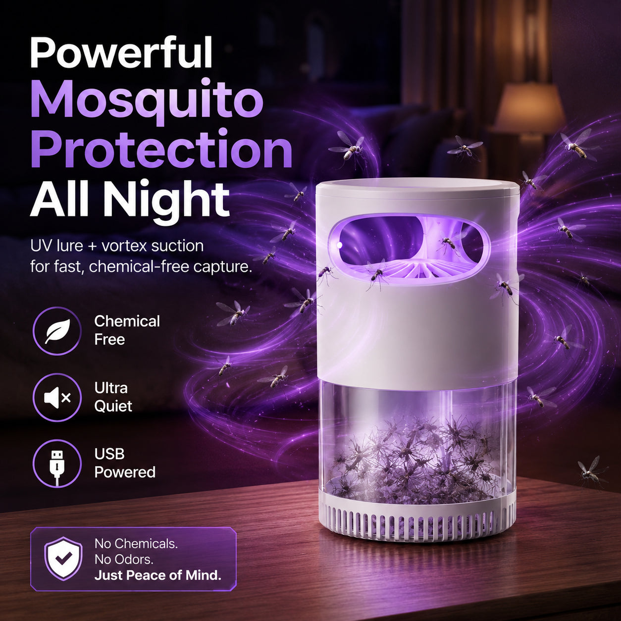 2026 HOT SALE🔥UV Mosquito Killer Lamp – quiet, USB, chemical-free. 50K+ sold! 🔇🌙