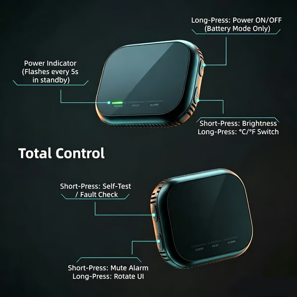 🏠Smart 6-in-1 Gas Detector – CO Smoke & Gas Leak Alarm With LCD Display