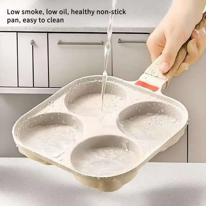 Non-Stick 4-in-1 Breakfast Pan for Frying Eggs, Hamburgers & Scrambled Eggs - Multi-Functional, Fast Heating, Durable, Easy Clean, Space-Saving, Eco-Friendly, with Silicone Strips & Tempered Glass Lid