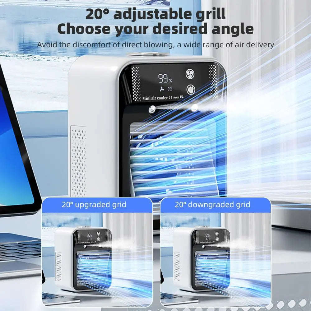 Portable Air Conditioner 3-in-1 Fan with 2 Mist Speeds – Personal Evaporative Cooler for Bedroom, Office & Camping, 1800mAh Battery & 500ml Tank Air Cooler Fan