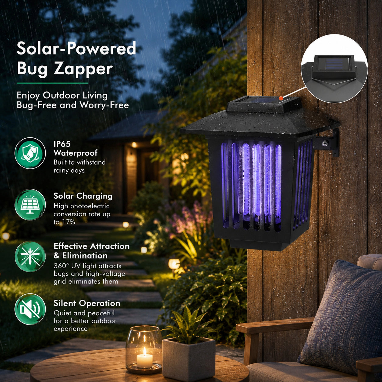 Last Day 49％OFF🌙 Solar Mosquito Zapper Light 2-in-1 UV Bug Killer & Outdoor Garden Lamp