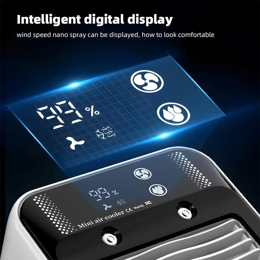 Portable Air Conditioner 3-in-1 Fan with 2 Mist Speeds – Personal Evaporative Cooler for Bedroom, Office & Camping, 1800mAh Battery & 500ml Tank Air Cooler Fan