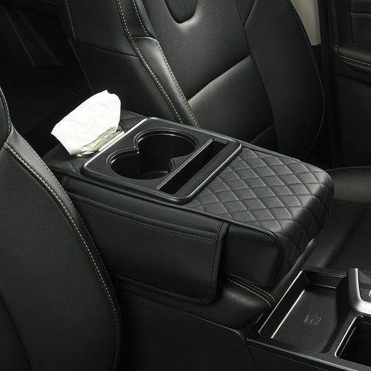 🔥Last Day 49% OFF🚗 Car Console Organizer – PU Leather Armrest, Side Storage, Cup Holder