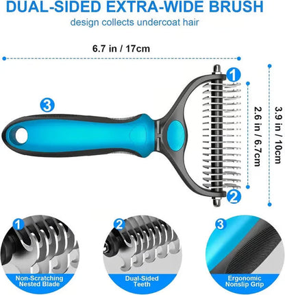 Father's Day Limited-Time Offer⏳Professional Double-Sided Pet Grooming Rake ✨ Undercoat Deshedding Tool for Dogs & Cats 🐶🐱