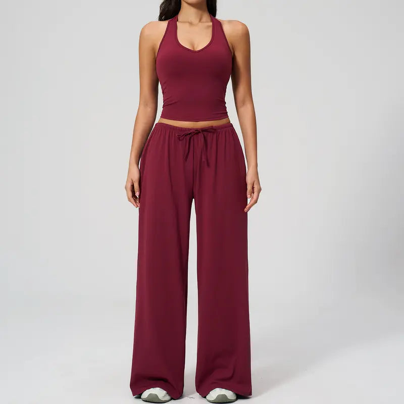 🎁💯Women's Summer V Neck Top & Wide Leg Pants Set