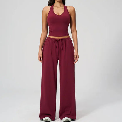 🎁💯Women's Summer V Neck Top & Wide Leg Pants Set