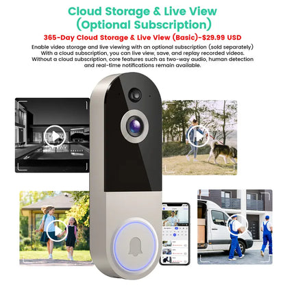 Wireless 1080P Smart Video Doorbell Camera with Two-Way Audio & AI Human Detection