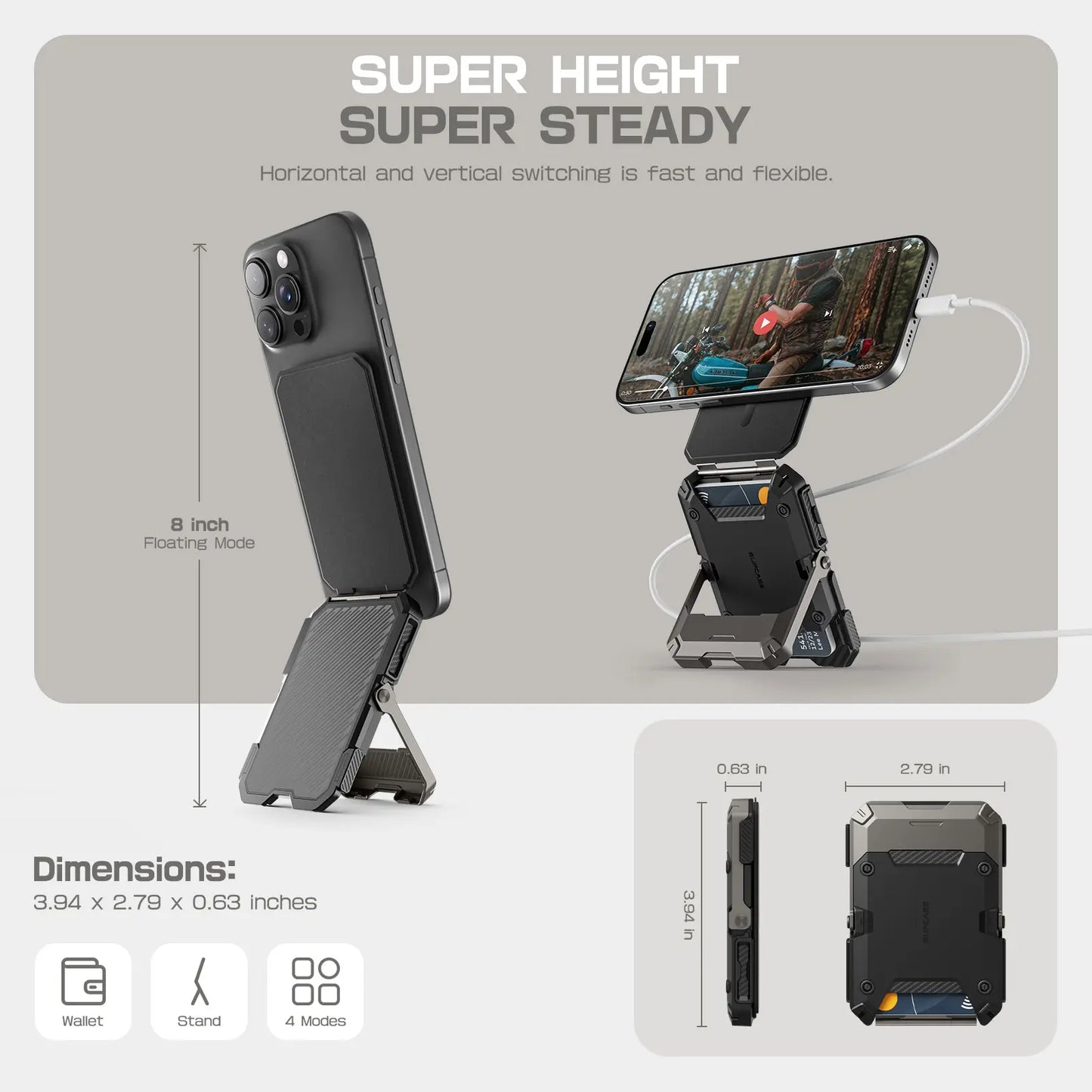 Magnetic Wallet with Stand Compatible with MagSafe, Hold 5 Cards,Adjustable Stand,RFID Blocking,Tripod Phone Stand Magnetic Credit Card Holder for iPhone