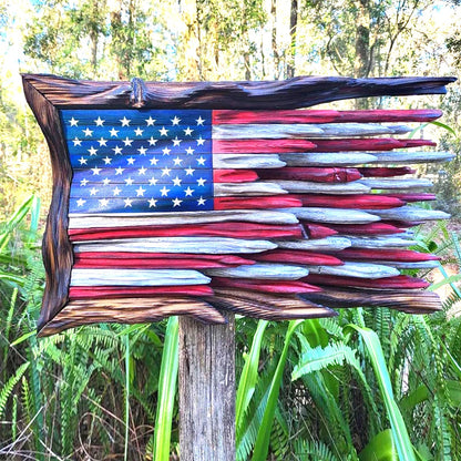 Handmade Honor US Metal Flag with Imitation Cypress Trim