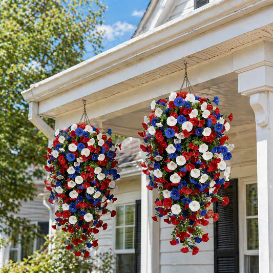 2026 Hot Sale🔥Red, White & Blue Artificial Morning Glory Hanging Vines – 3-Piece Set