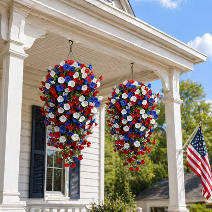 2026 Hot Sale🔥Red, White & Blue Artificial Morning Glory Hanging Vines – 3-Piece Set