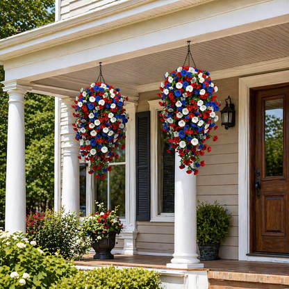 2026 Hot Sale🔥Red, White & Blue Artificial Morning Glory Hanging Vines – 3-Piece Set