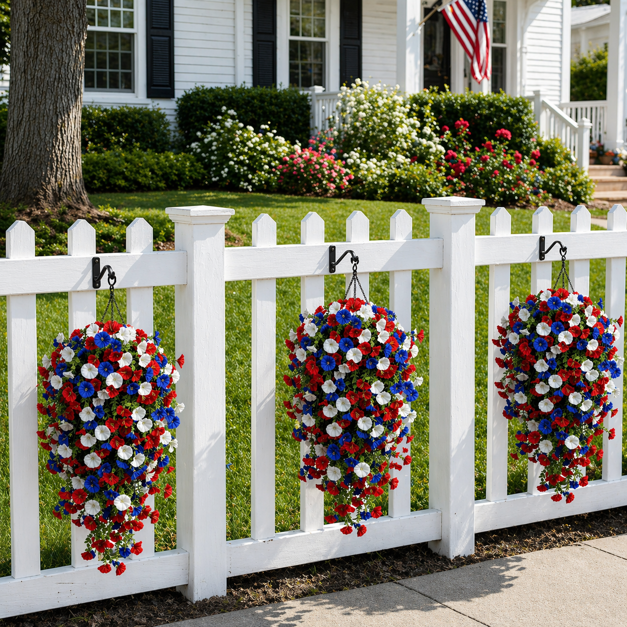 2026 Hot Sale🔥Red, White & Blue Artificial Morning Glory Hanging Vines – 3-Piece Set
