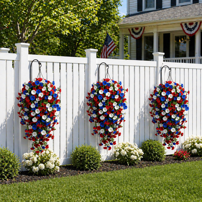 2026 Hot Sale🔥Red, White & Blue Artificial Morning Glory Hanging Vines – 3-Piece Set