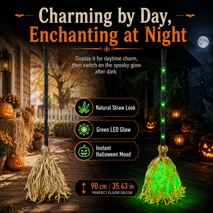 Light Up Walking Witch Broom | Animated Halloween Decor
