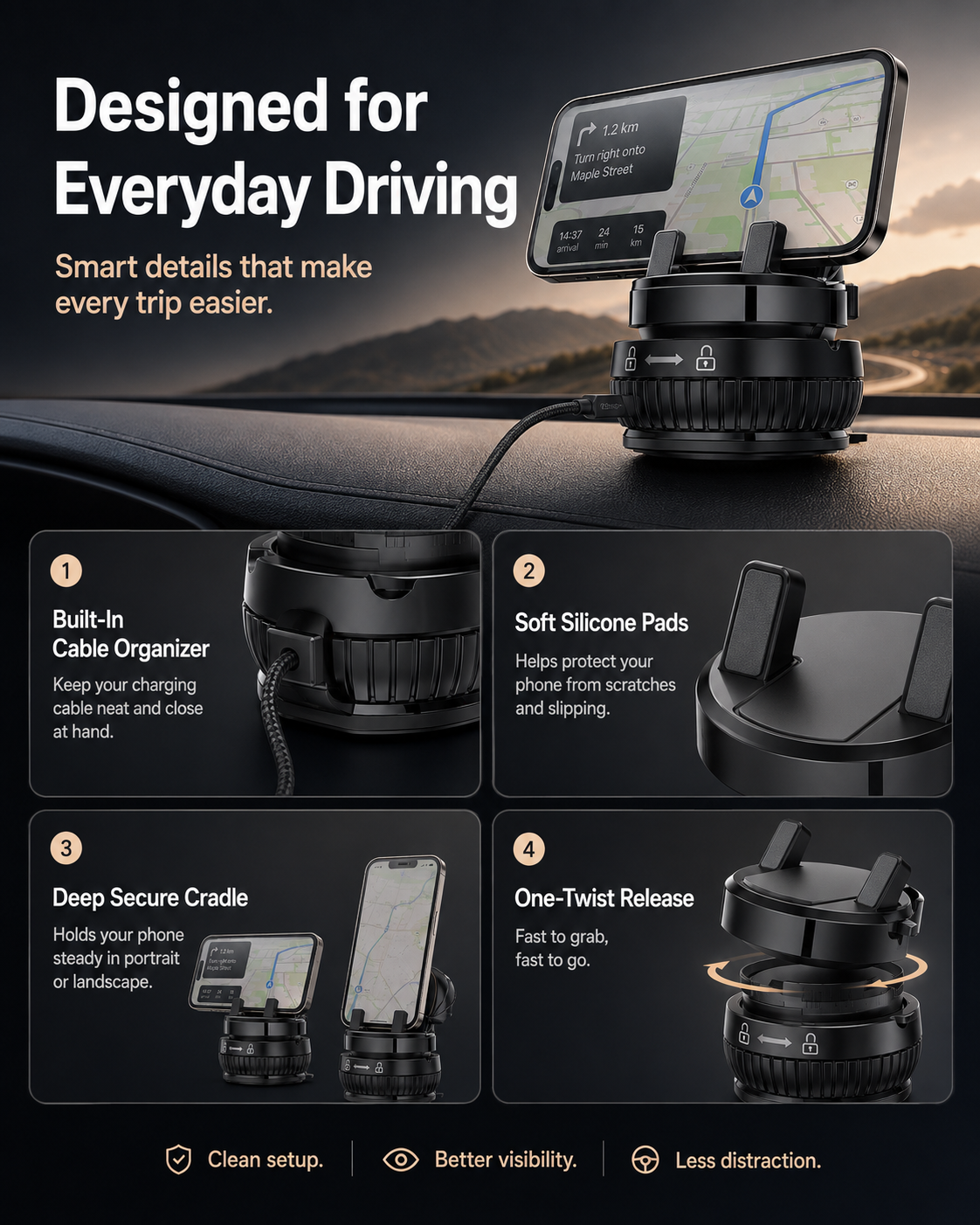 🚗 Vacuum Lock Car Phone Mount – Rock-Solid Hold, 360° Rotation