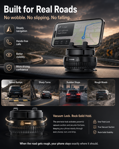 🚗 Vacuum Lock Car Phone Mount – Rock-Solid Hold, 360° Rotation
