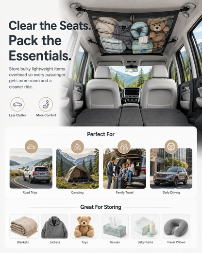 🚙 Car Ceiling Cargo Net Organizer – Smart Overhead Storage for SUVs & Vans
