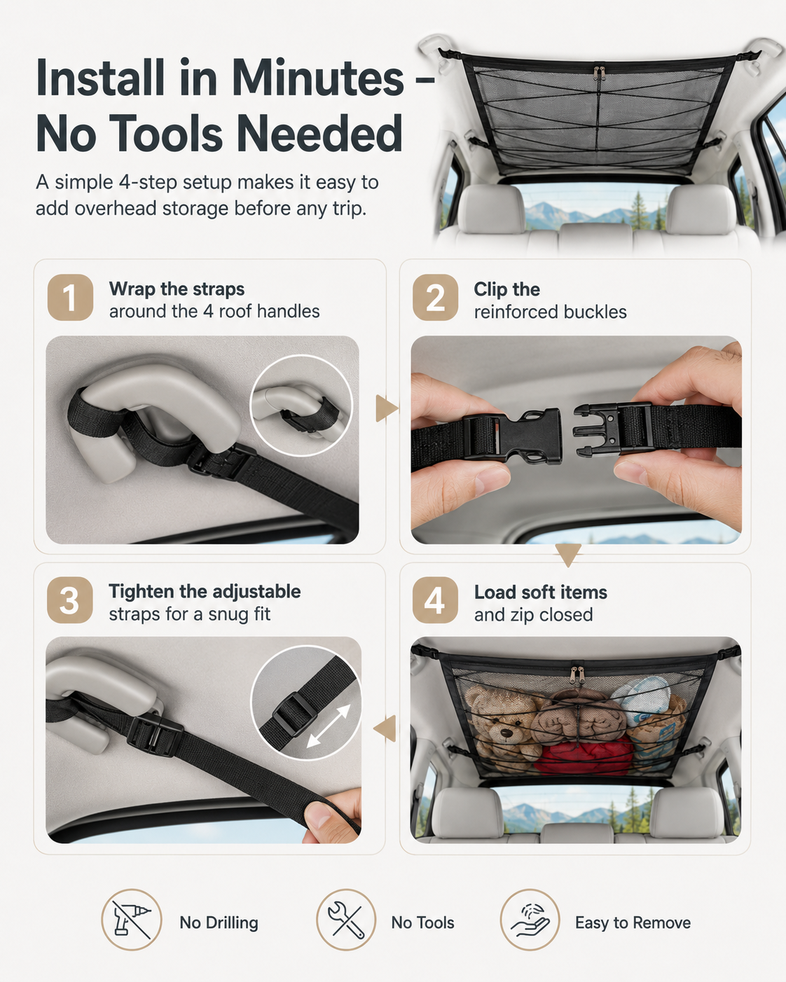 🚙 Car Ceiling Cargo Net Organizer – Smart Overhead Storage for SUVs & Vans