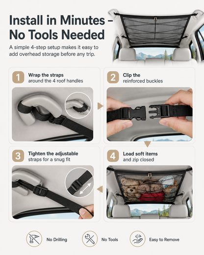 🚙 Car Ceiling Cargo Net Organizer – Smart Overhead Storage for SUVs & Vans