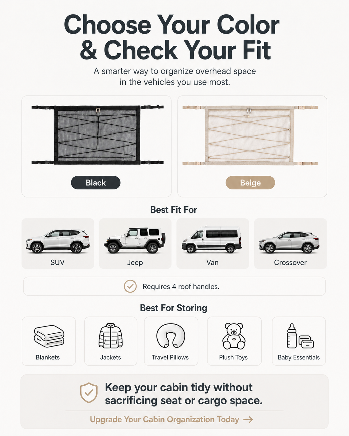 🚙 Car Ceiling Cargo Net Organizer – Smart Overhead Storage for SUVs & Vans
