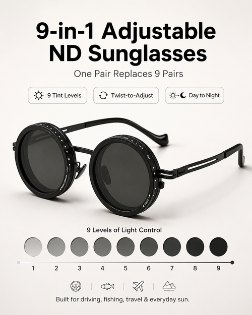 🕶️ 9-in-1 Adjustable ND Polarized Sunglasses – Dial Your Perfect Shade