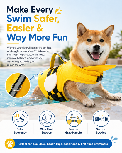 Cute Dog Life Jacket with Chin Float & Rescue Handle