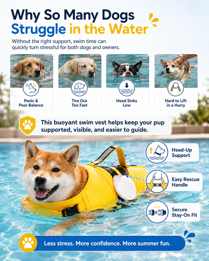 Cute Dog Life Jacket with Chin Float & Rescue Handle