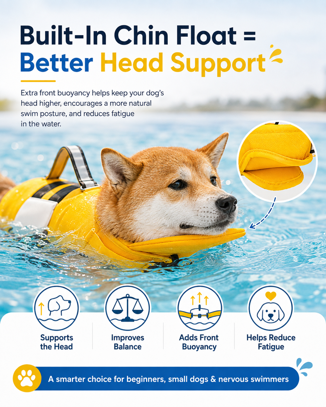 Cute Dog Life Jacket with Chin Float & Rescue Handle