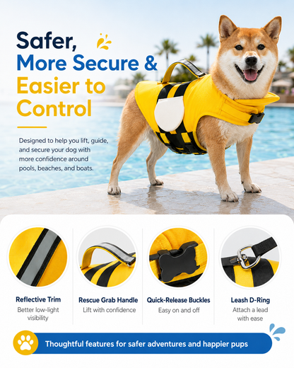 Cute Dog Life Jacket with Chin Float & Rescue Handle