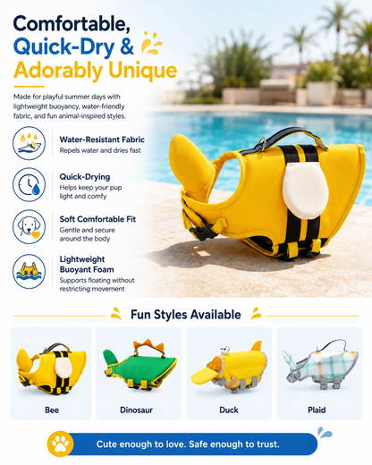 Cute Dog Life Jacket with Chin Float & Rescue Handle