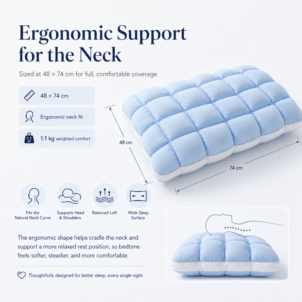Cloud-Like Weighted Comfort Pillow – Soft Neck Support