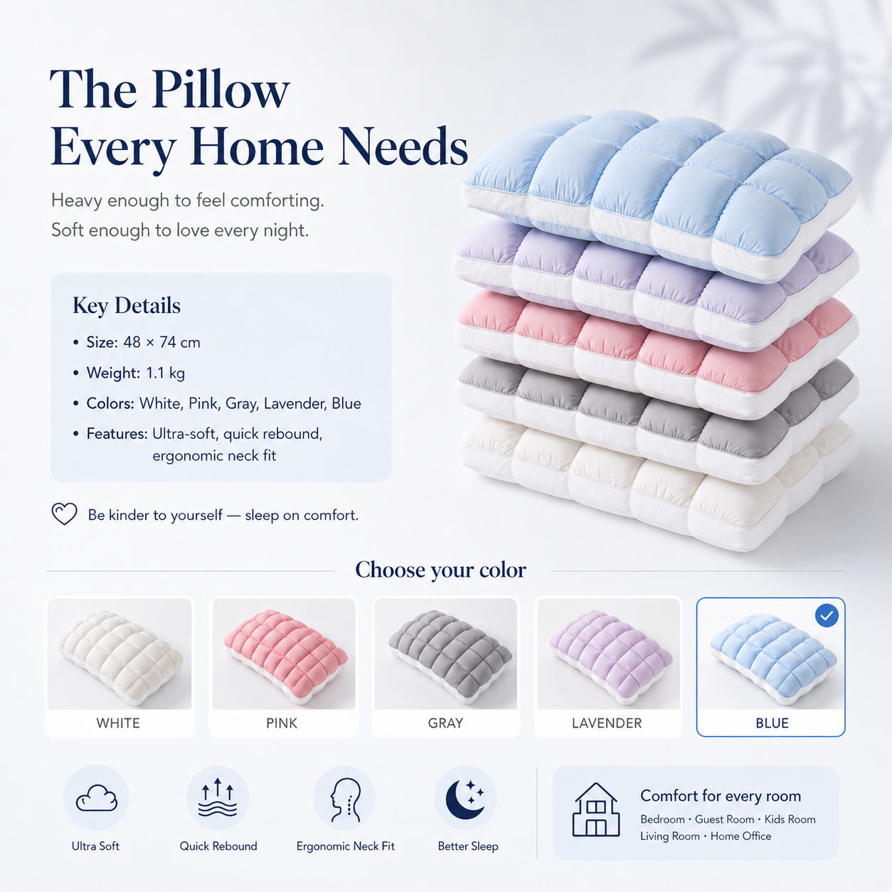 Cloud-Like Weighted Comfort Pillow – Soft Neck Support