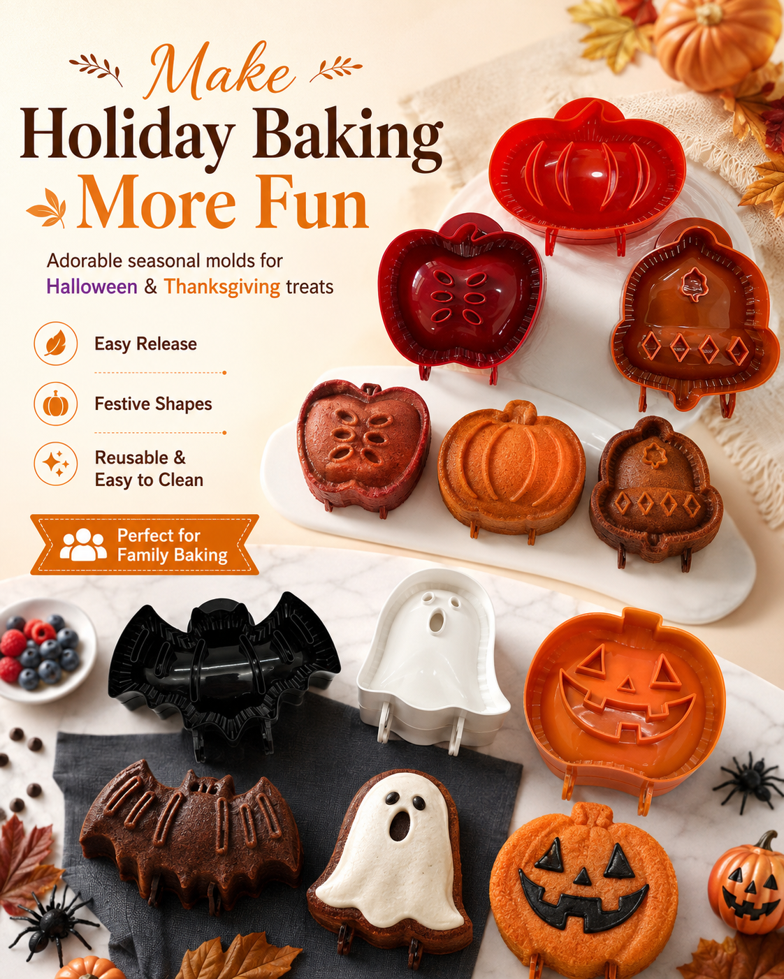 Halloween & Fall Baking Molds | 6 Festive Shapes