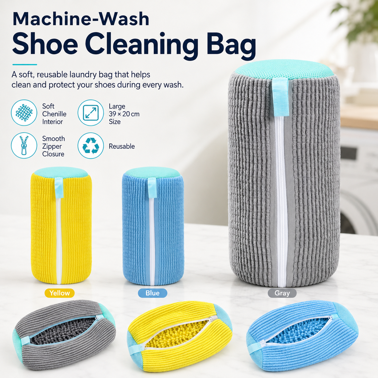 Machine-Wash Shoe Cleaning Bag | Soft Chenille Shoe Washer
