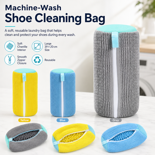 Machine-Wash Shoe Cleaning Bag | Soft Chenille Shoe Washer