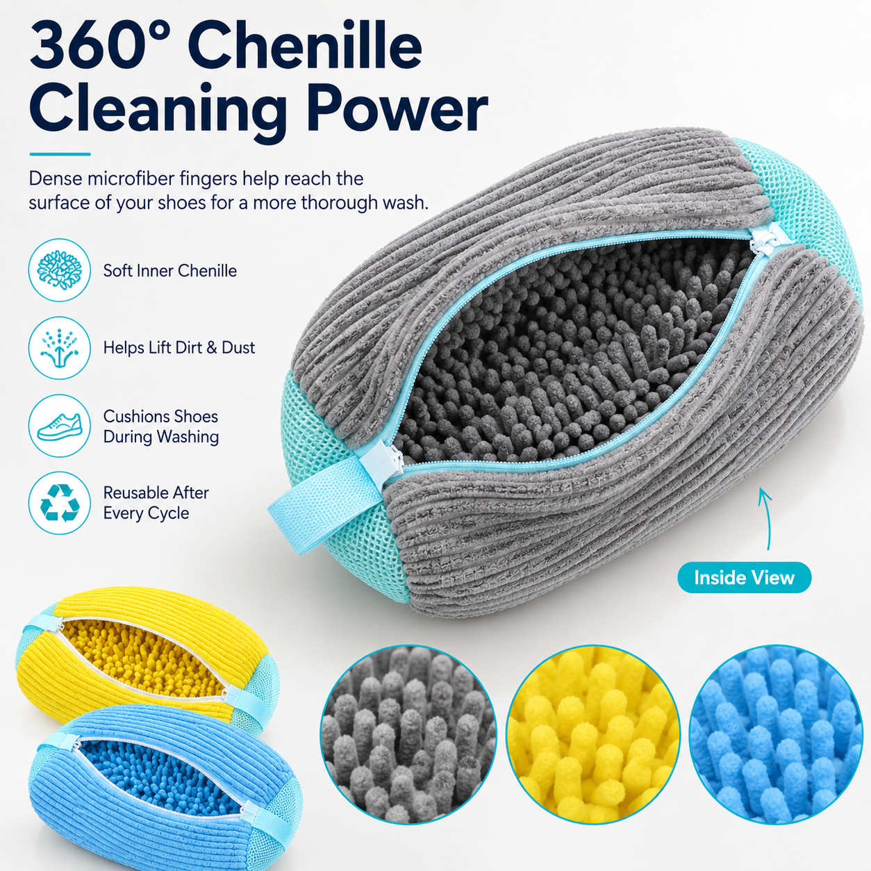 Machine-Wash Shoe Cleaning Bag | Soft Chenille Shoe Washer