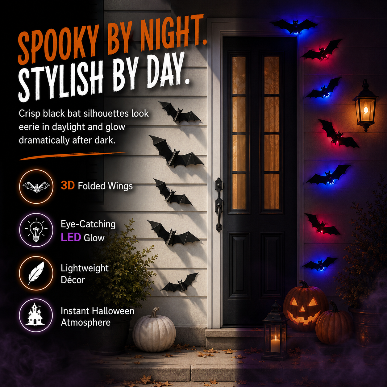 12-Piece 3D LED Bat Lights | Halloween Wall Decorations