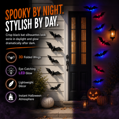 12-Piece 3D LED Bat Lights | Halloween Wall Decorations