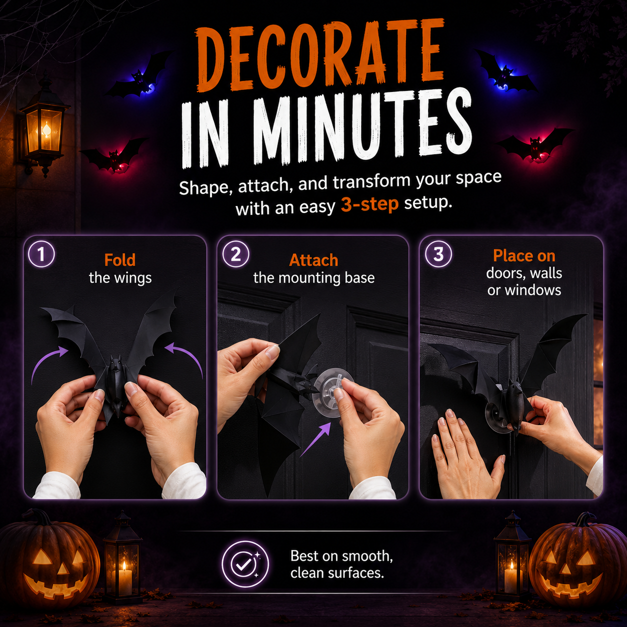 12-Piece 3D LED Bat Lights | Halloween Wall Decorations